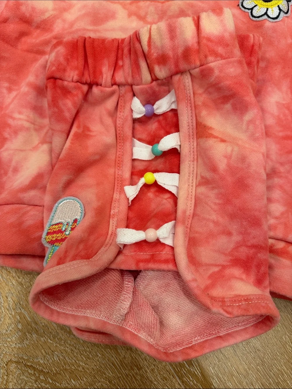 Tie-Dye Coral Kids Short Set with Daisy Patch